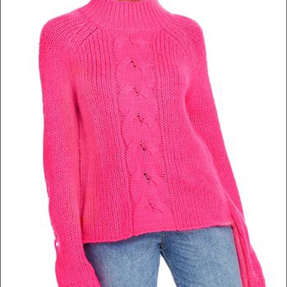 Aqua Balloon Sleeve Mock Neck Sweater